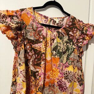 TERRA & SKY Multi Color Ruffle Sleeve Cap Blouse SZ 14W